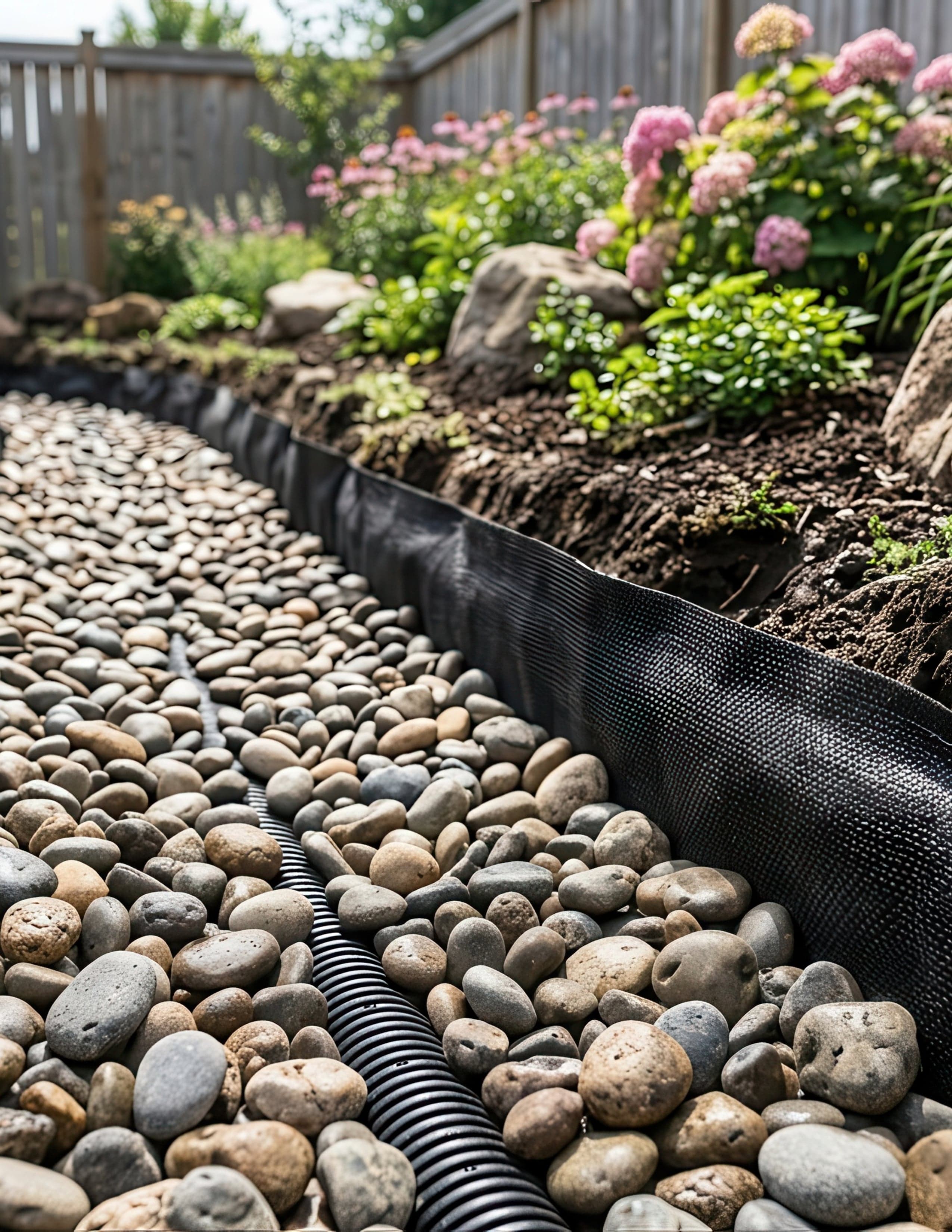 Landscape drainage installation protecting a Houston foundation